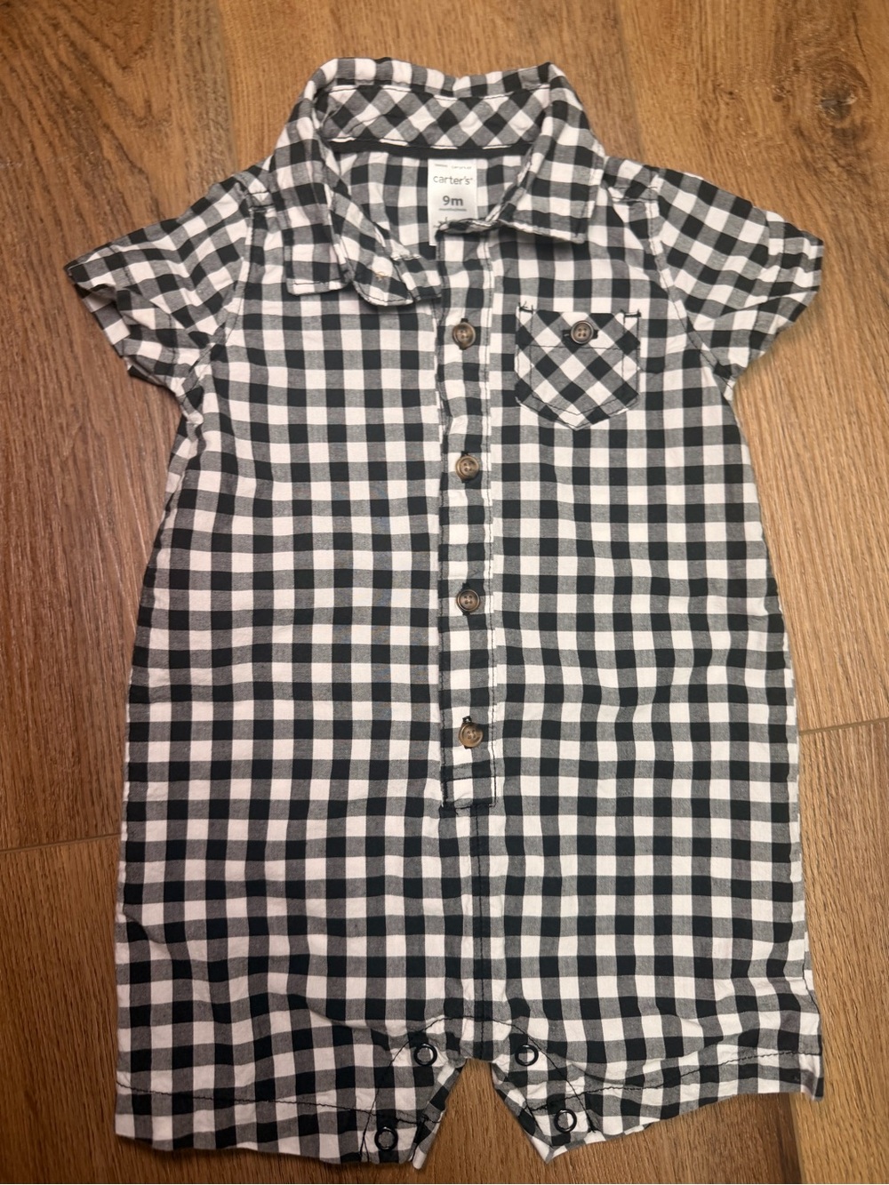 Carter’s Gingham Button Down Collared Romper 9M Cotton